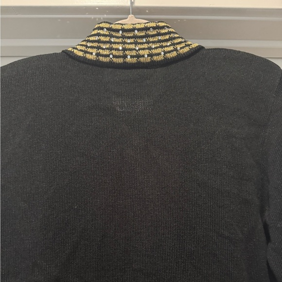 San Remo by Laura Knits Vintage 80’s Black & Gold Sweater Cardigan Size S Retro - Picture 7 of 16